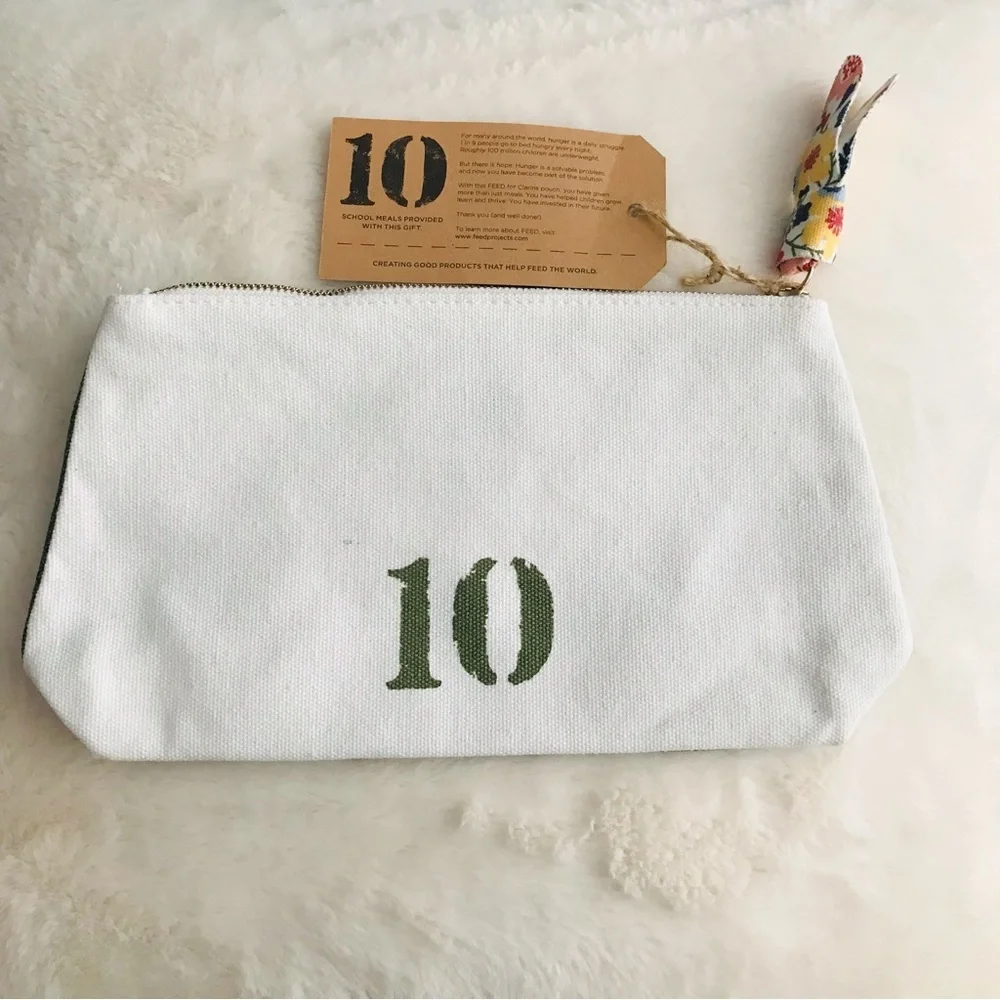NWT Clarins Feed Bag pouch green white makeup travel purse